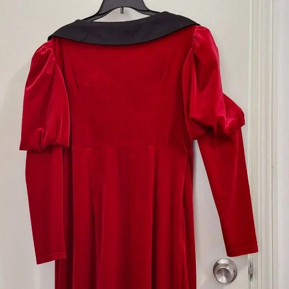 SHEIN Modely Puff Long Sleeve Velour Midi Red Dress w/Satiny Black Collar, Sz XL - Picture 5 of 15